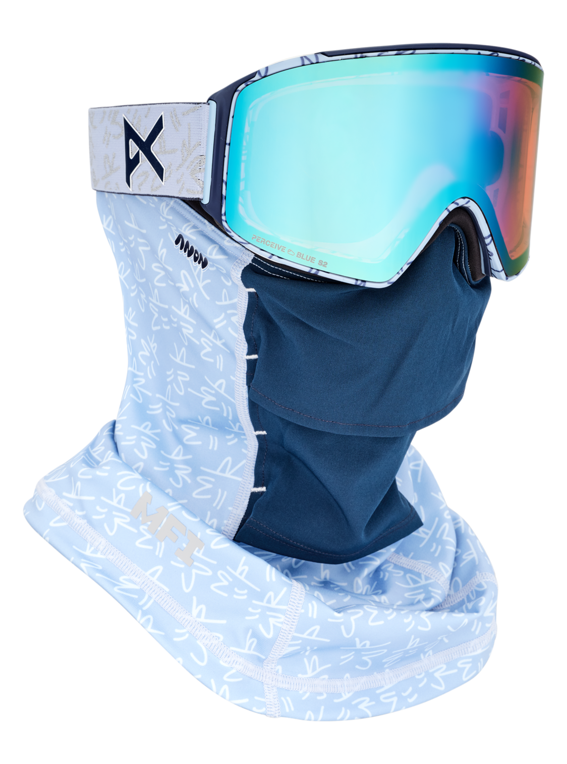 M4 Goggles (Cylindrical) + Bonus Lens + MFI® Face Mask - LBMIDNIGHTGUS / PERCEIVE VARIABLE BLUE