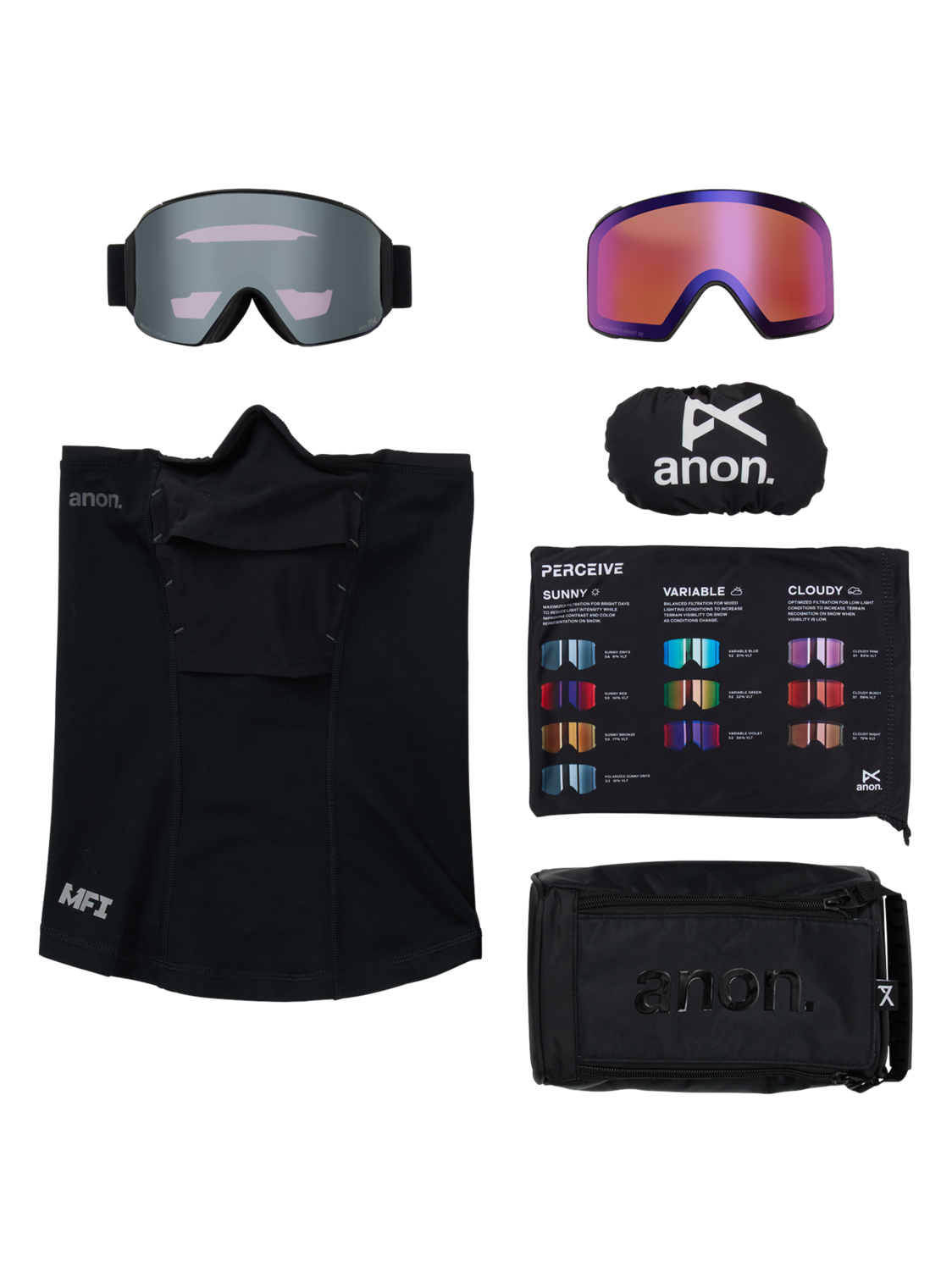 M4 Goggles (Cylindrical) + Bonus Lens + MFI® Face Mask - Smoke/Perceive Sunny Onyx