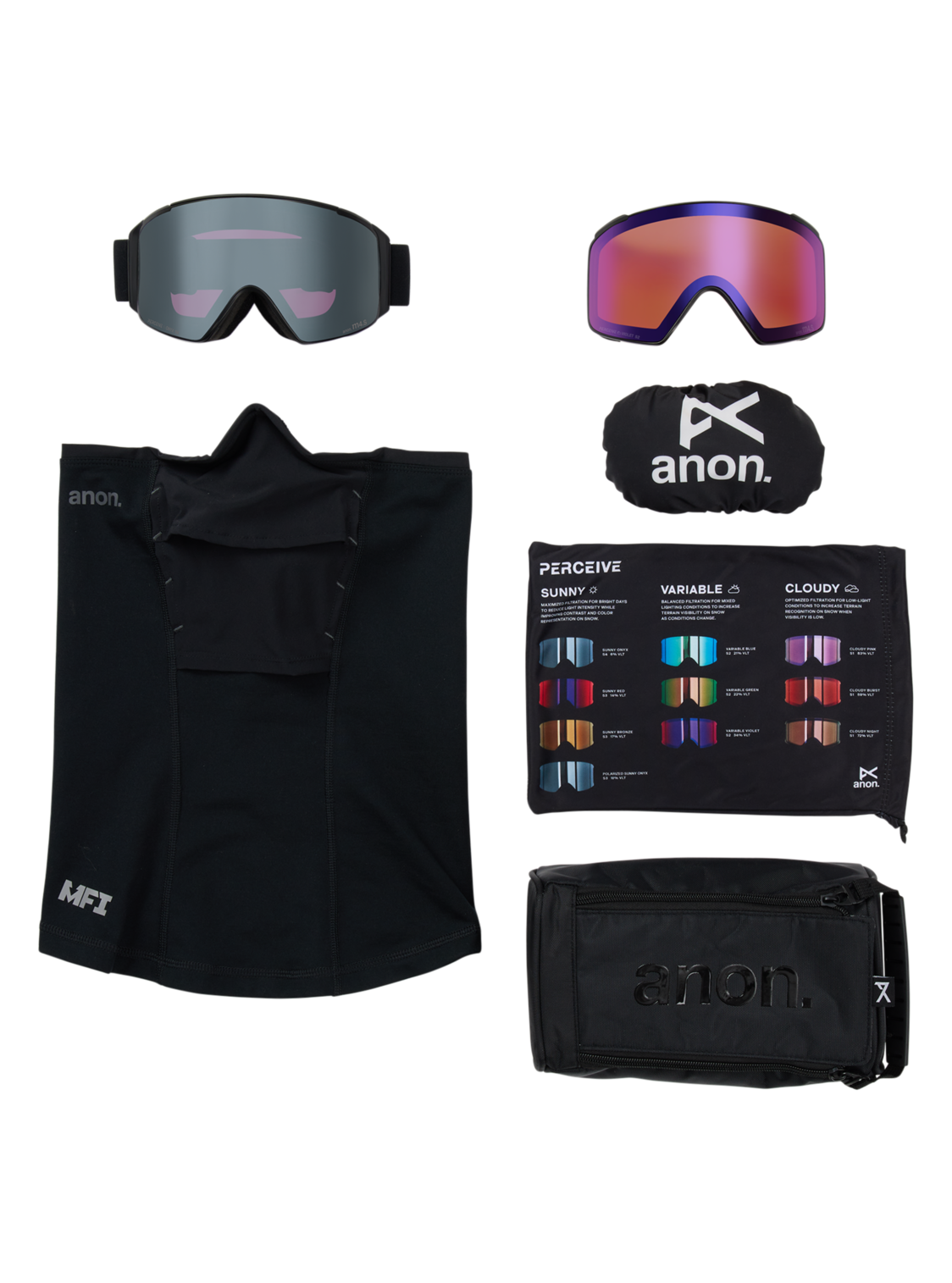 M4S Goggles (Cylindrical) + Bonus Lens + MFI® Face Mask - Smoke/Perceive Sunny Onyx