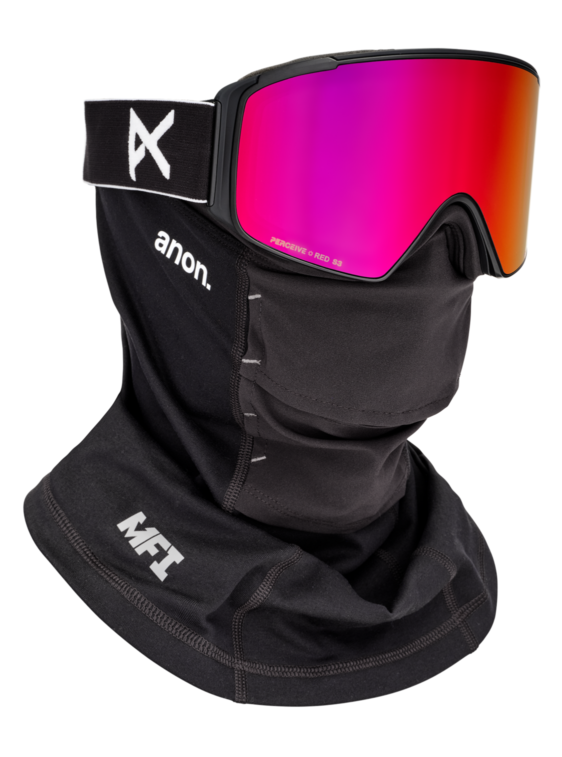 M4S Goggles (Cylindrical) + Bonus Lens + MFI® Face Mask - Black/Perceive Sunny Red