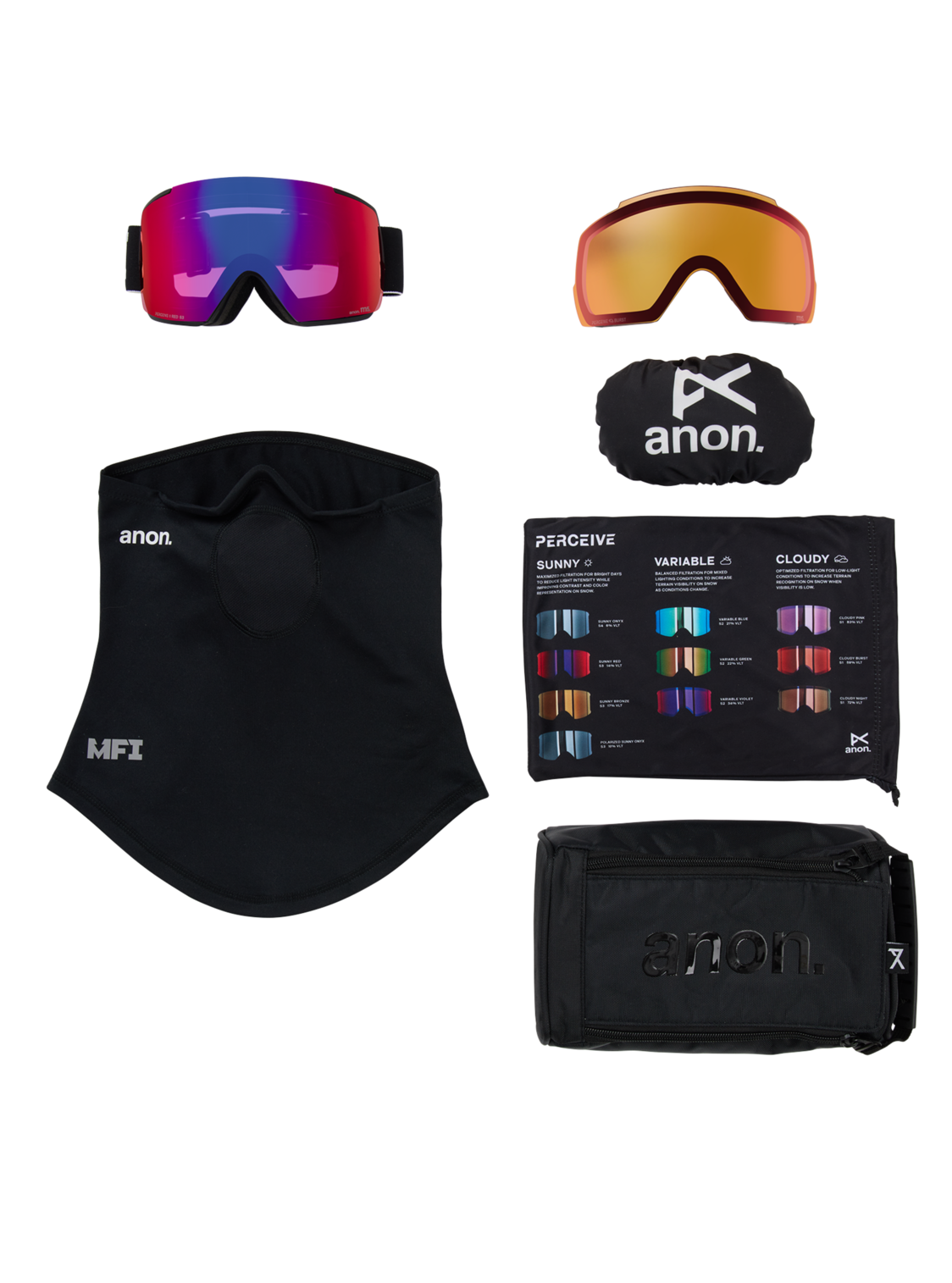 M5 Goggles + Bonus Lens + MFI® Face Mask - Black/Perceive Sunny Red