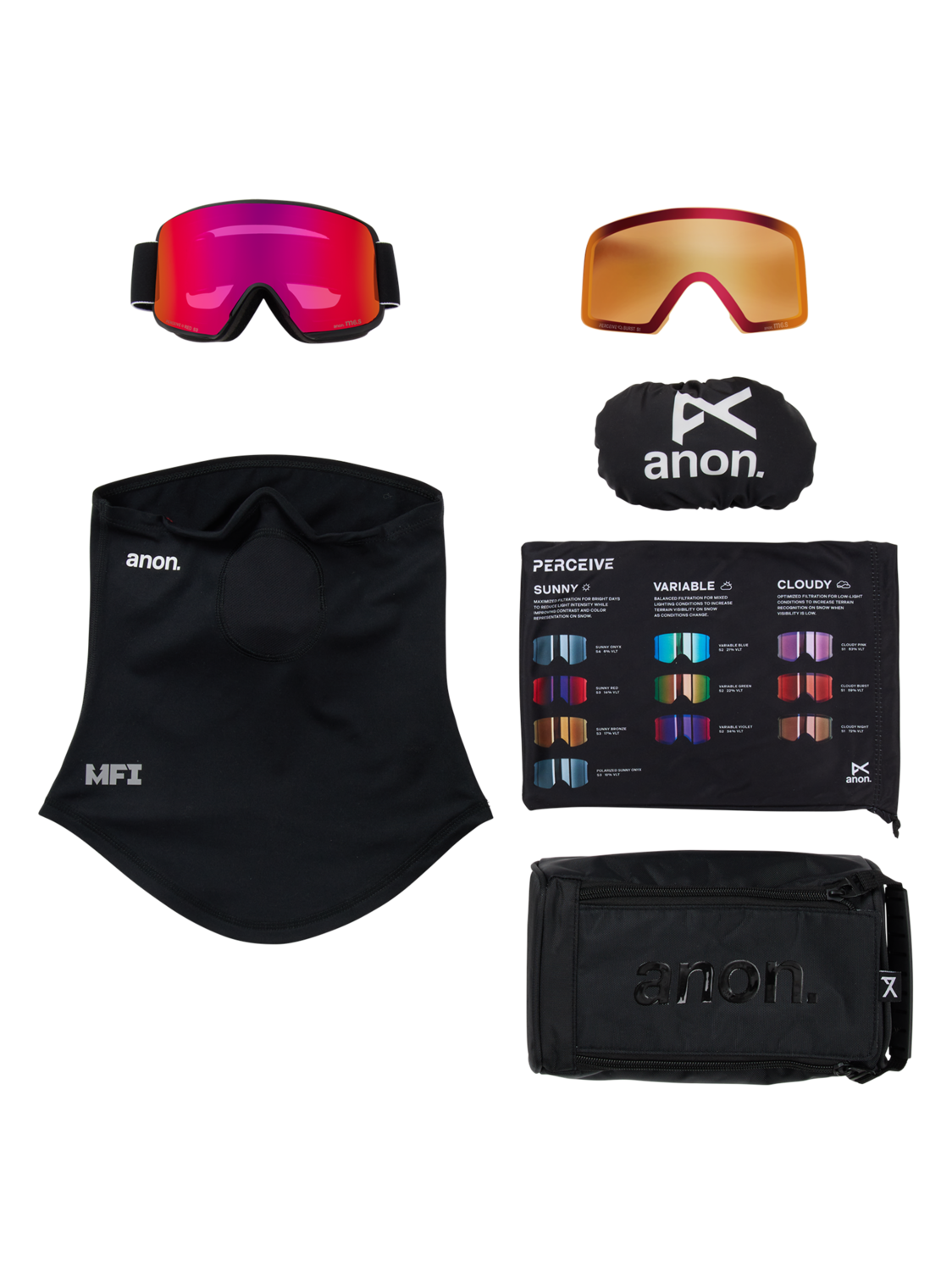 M6S Goggles + Bonus Lens + MFI® Face Mask - Black/Perceive Sunny Red