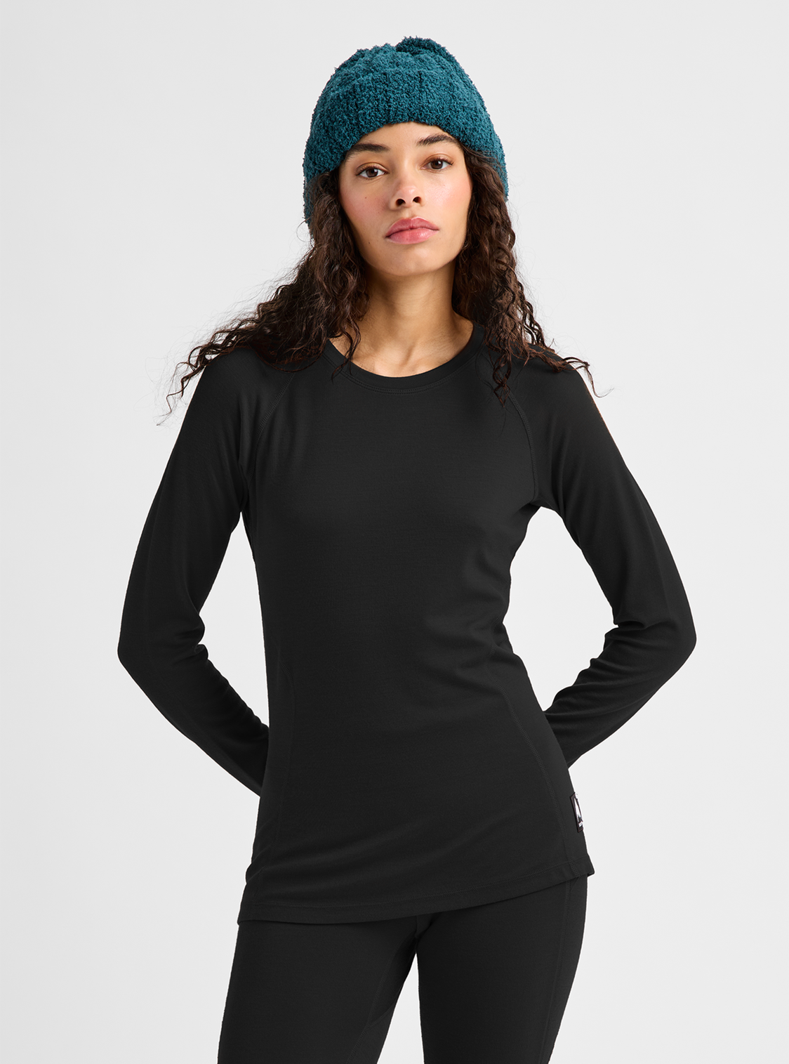 Women's Merino Blend Midweight Base Layer Crew - True Black