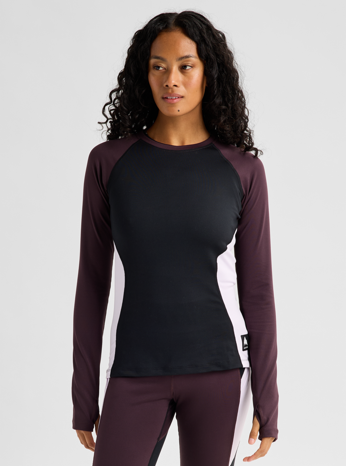 Women's Synthetic Midweight Base Layer Crew - True Black/Bear Hug Brown/Moondust Purple