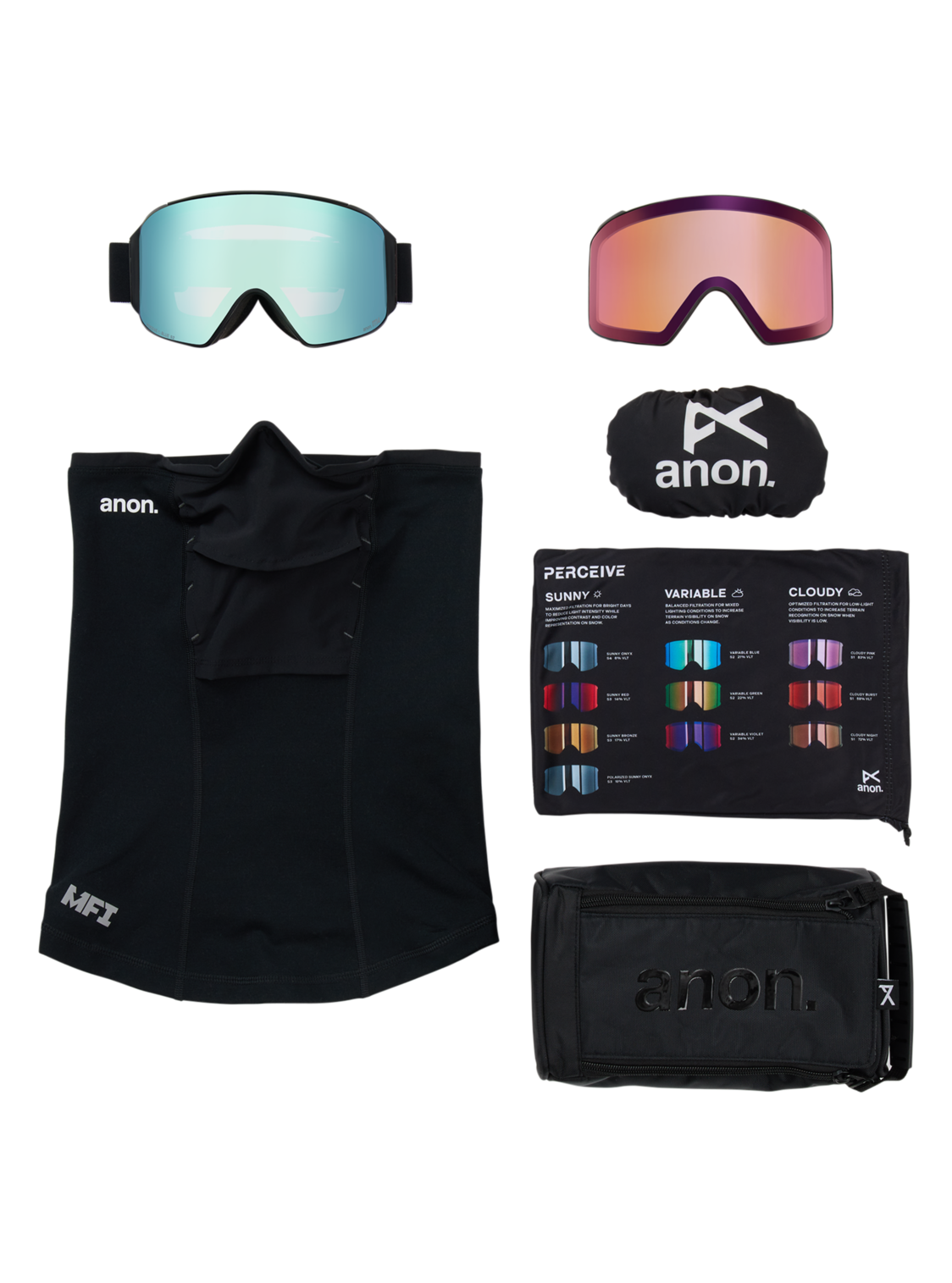 M4 Goggles (Cylindrical) + Bonus Lens + MFI® Face Mask - Black/Perceive Variable Blue