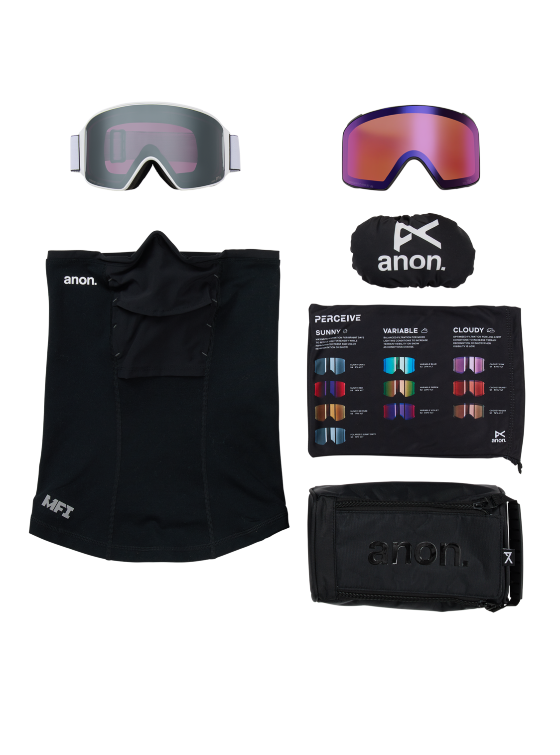 M4 Goggles (Cylindrical) + Bonus Lens + MFI® Face Mask - White/Perceive Sunny Onyx