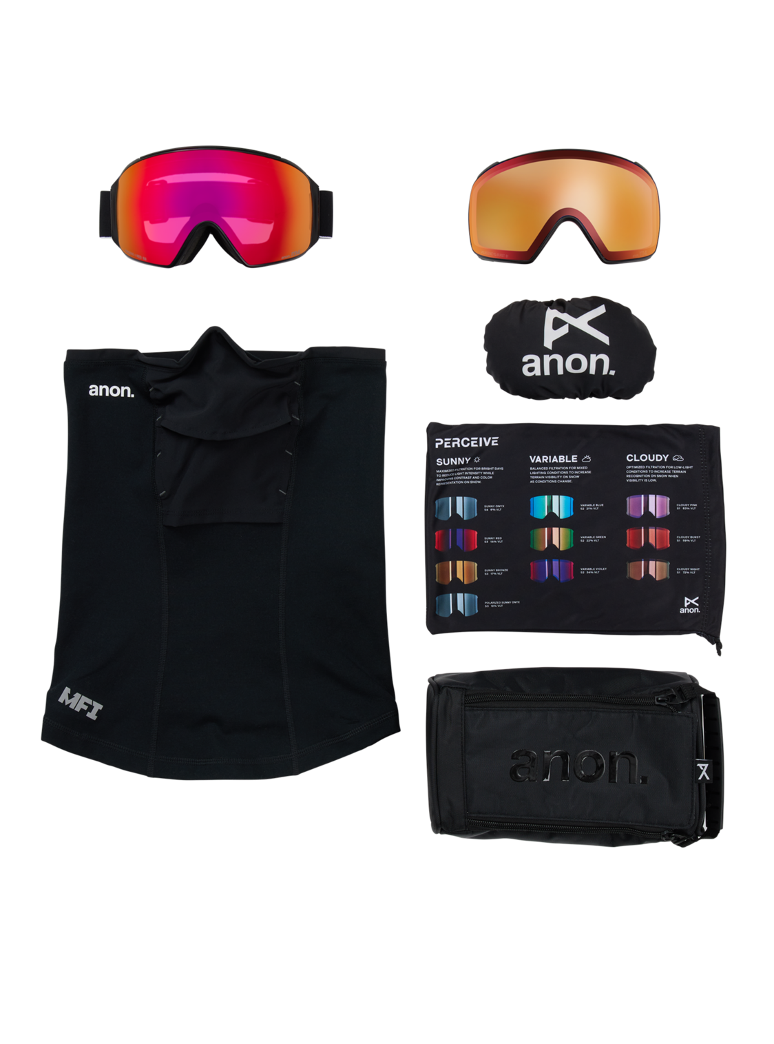 M4 Goggles (Toric) + Bonus Lens + MFI® Face Mask - Black/Perceive Sunny Red