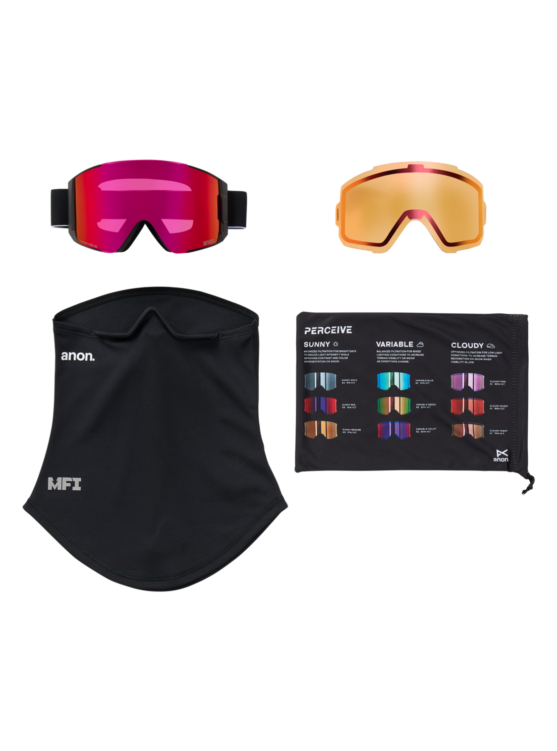 Sync Goggles + Bonus Lens + MFI® Face Mask - Black/Perceive Sunny Red