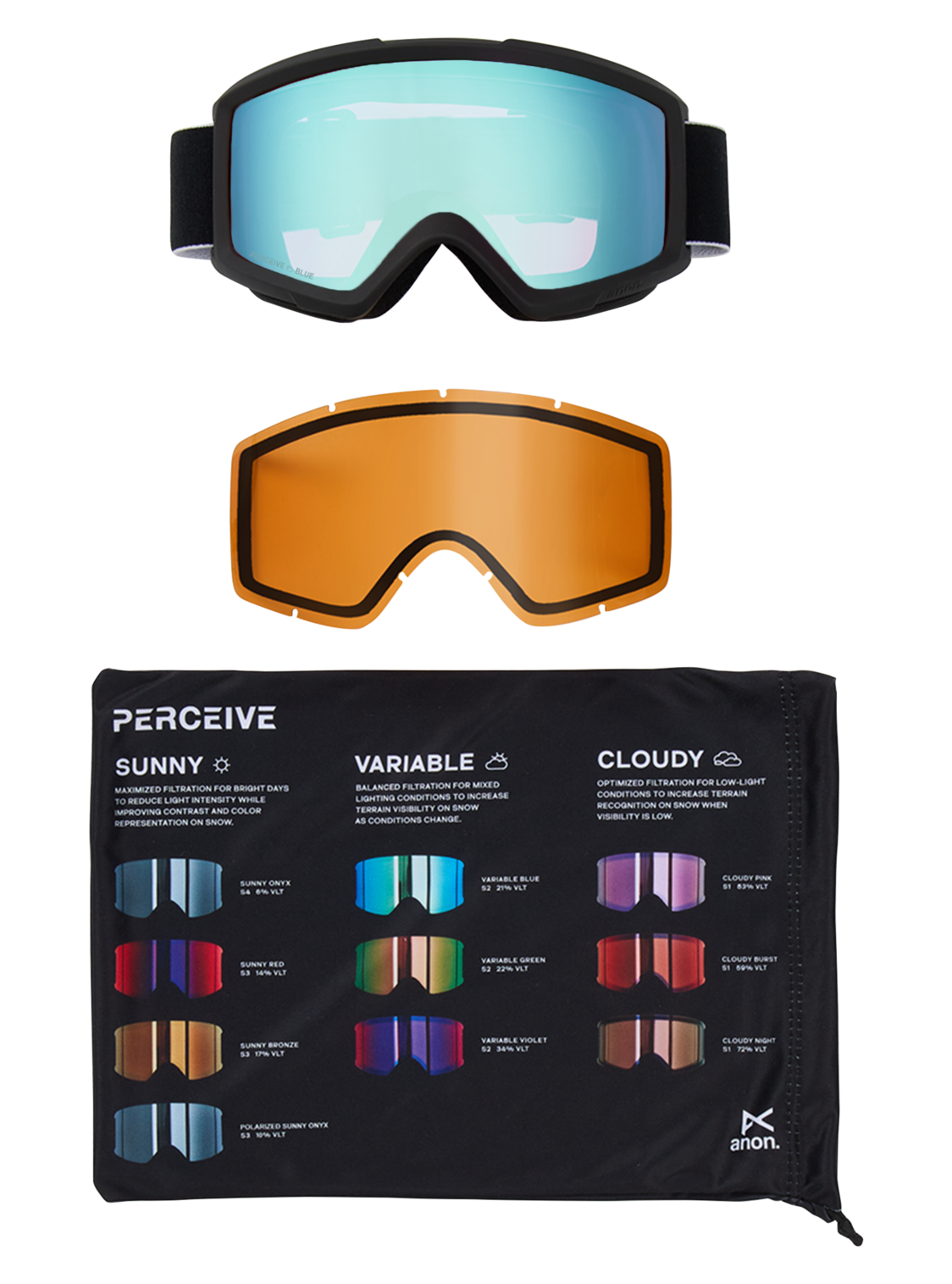 Helix 2.0 Goggles + Bonus Lens - Black/Perceive Variable Blue