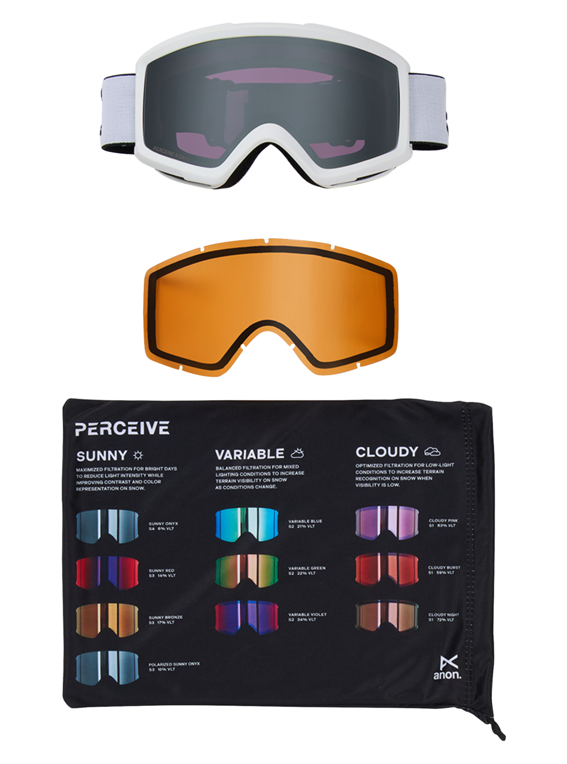 Helix 2.0 Goggles + Bonus Lens - White/Perceive Sunny Onyx