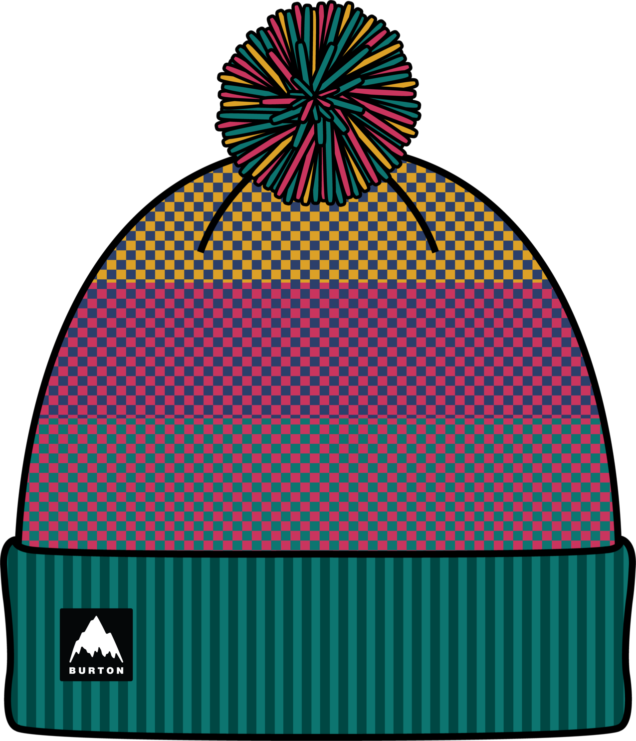 Kids' Fleece-Lined Pom Beanie - Goldenrod/Azalea Pink/Pacific Teal