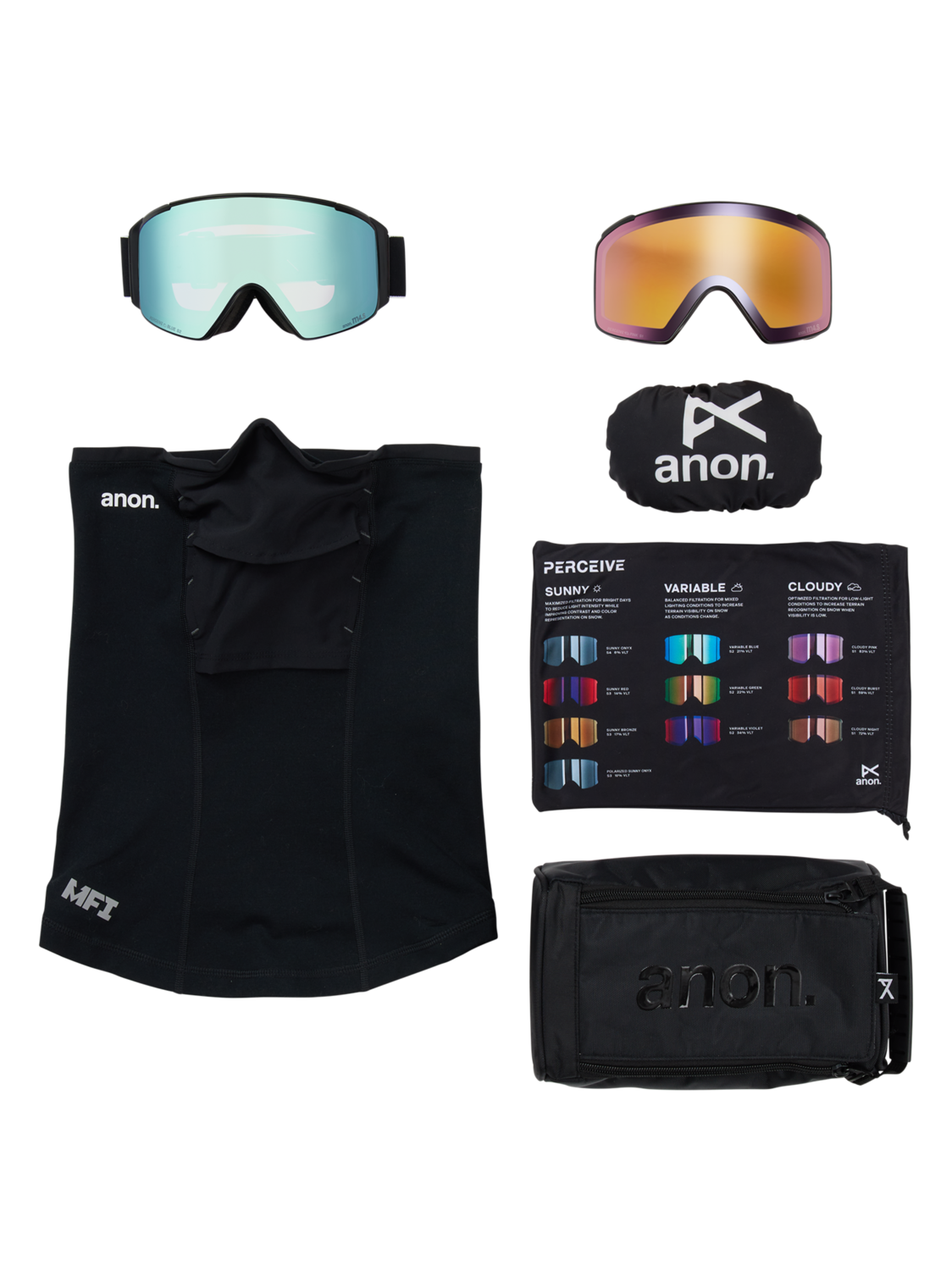 M4S Goggles (Cylindrical) + Bonus Lens + MFI® Face Mask - Black/Perceive Variable Blue