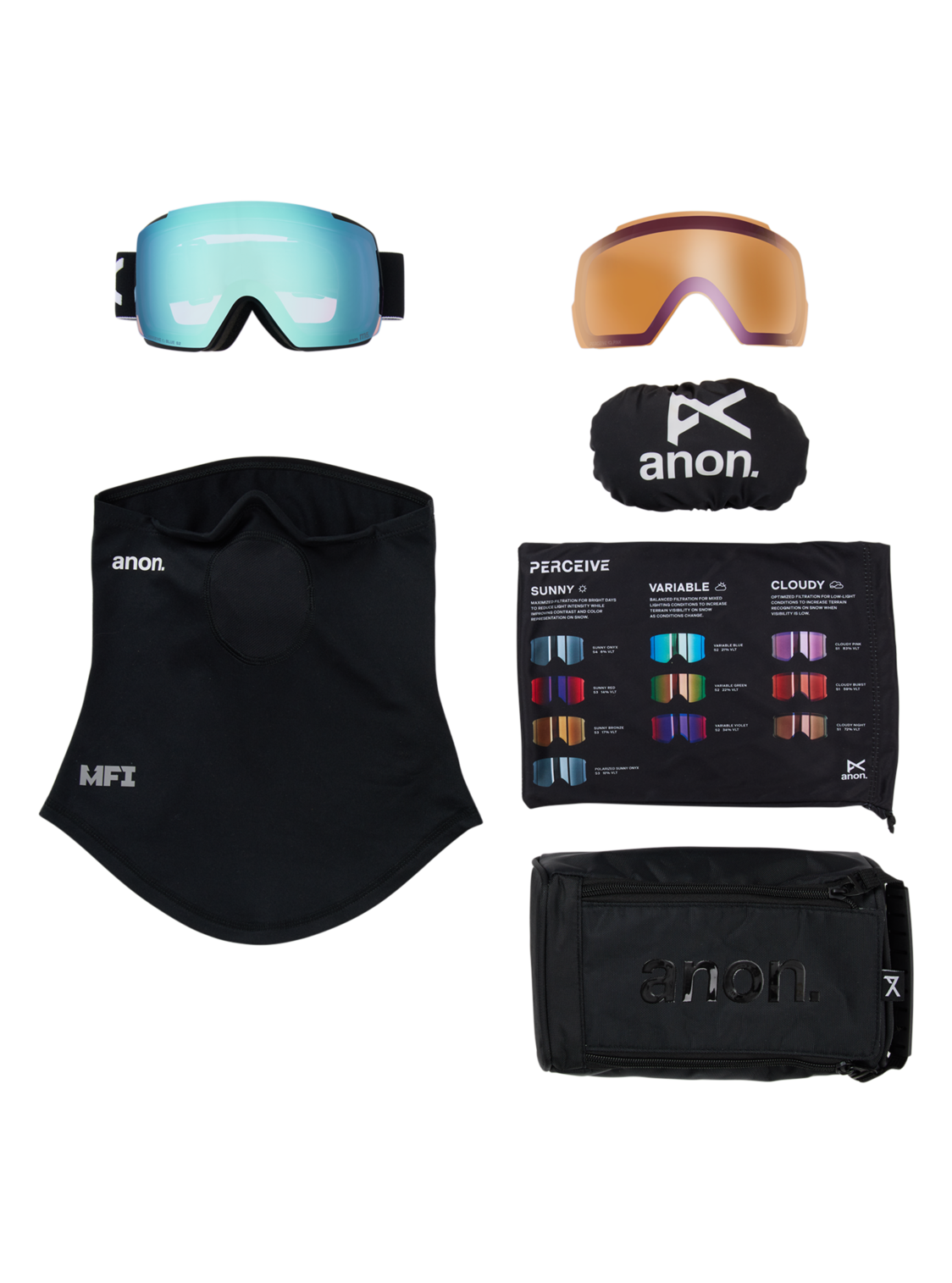 M5 Goggles + Bonus Lens + MFI® Face Mask - Black/Perceive Variable Blue