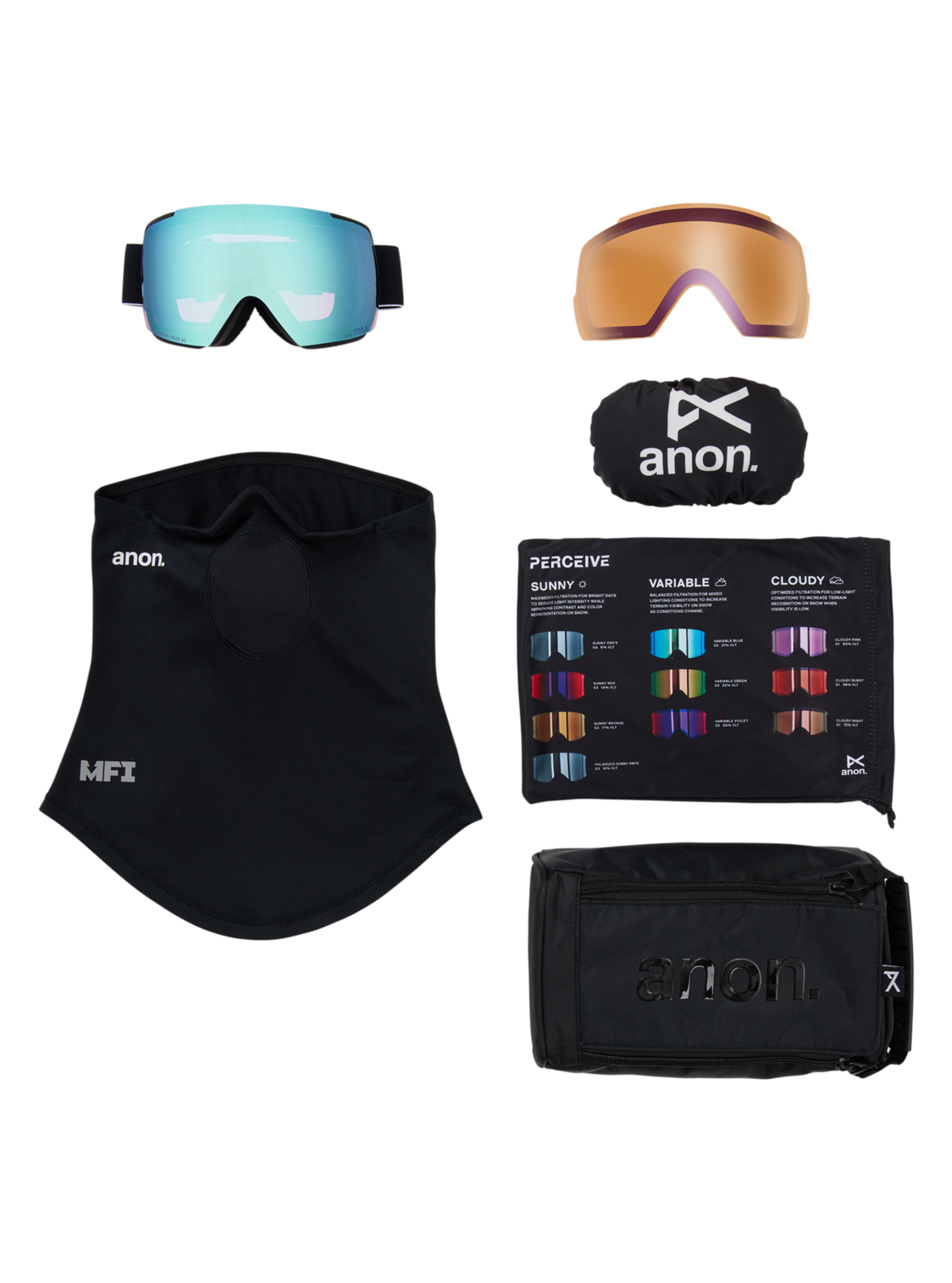 M5S Goggles + Bonus Lens + MFI® Face Mask - Black/Perceive Variable Blue