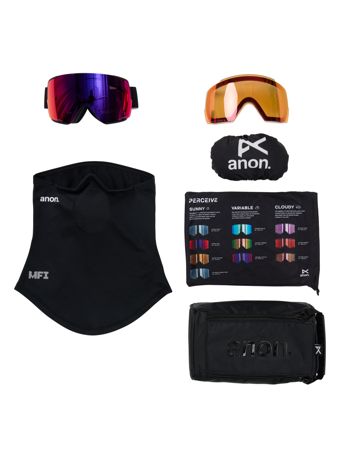 M5S Goggles + Bonus Lens + MFI® Face Mask - Black/Perceive Sunny Red