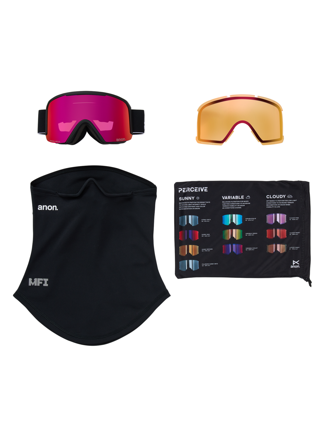 Nesa Goggles + Bonus Lens + MFI® Face Mask - Black/Perceive Sunny Red