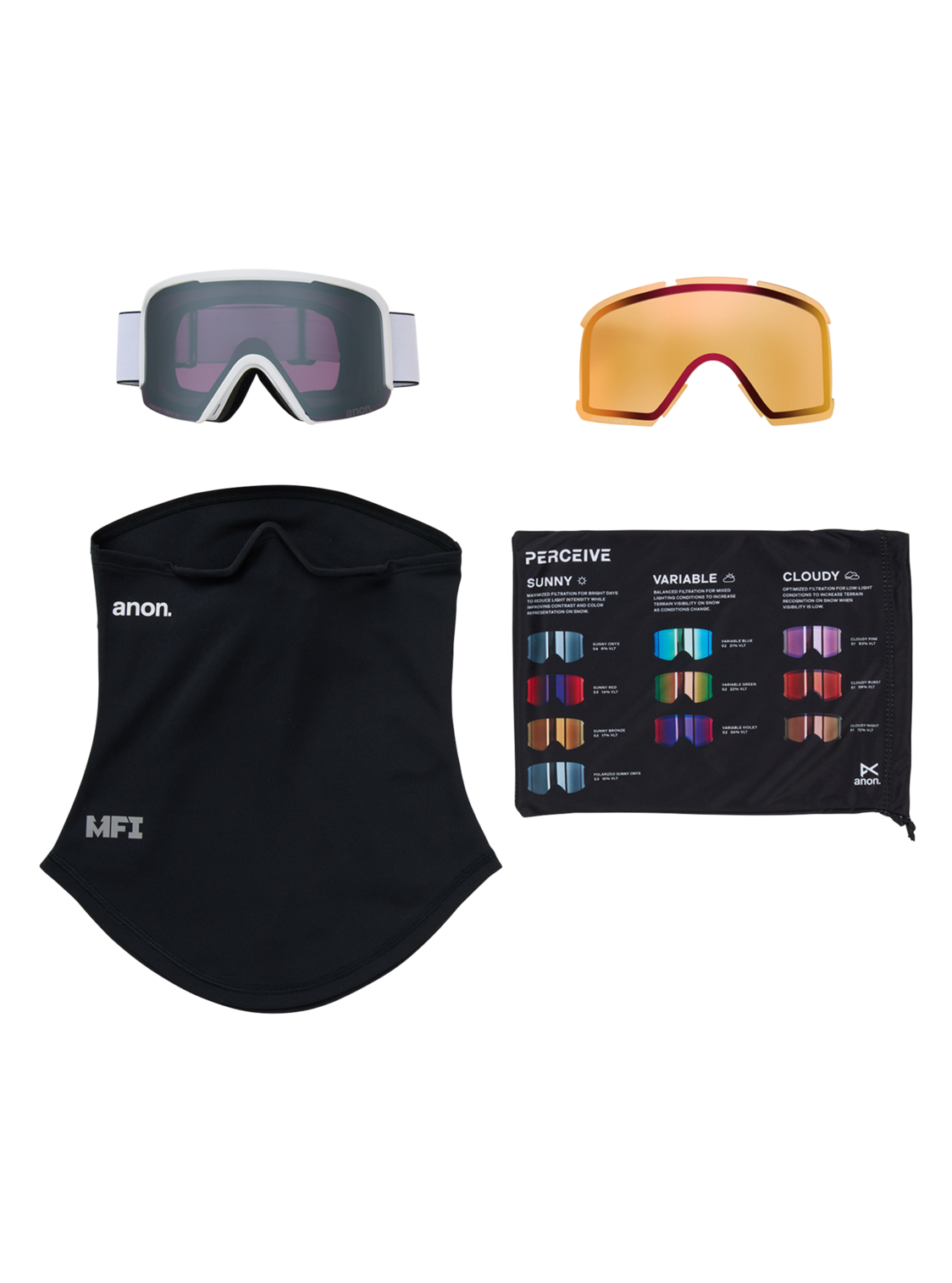 Nesa Goggles + Bonus Lens + MFI® Face Mask - White/Perceive Sunny Onyx