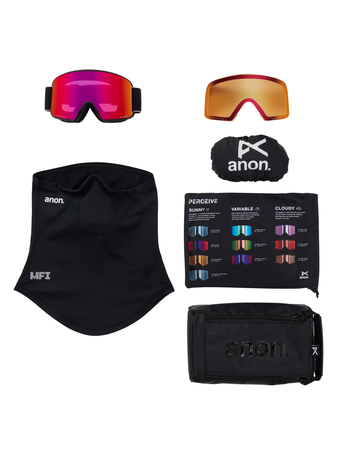 M6 Goggles + Bonus Lens + MFI® Face Mask - Black/Perceive Sunny Red