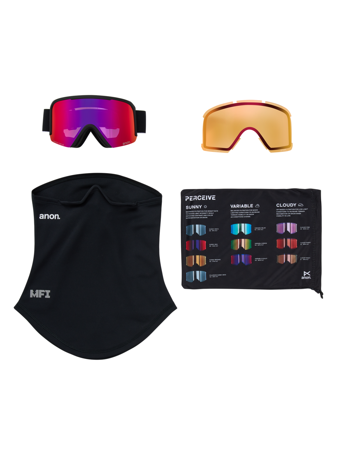 Nesa S Goggles + Bonus Lens + MFI® Face Mask - Black/Perceive Sunny Red