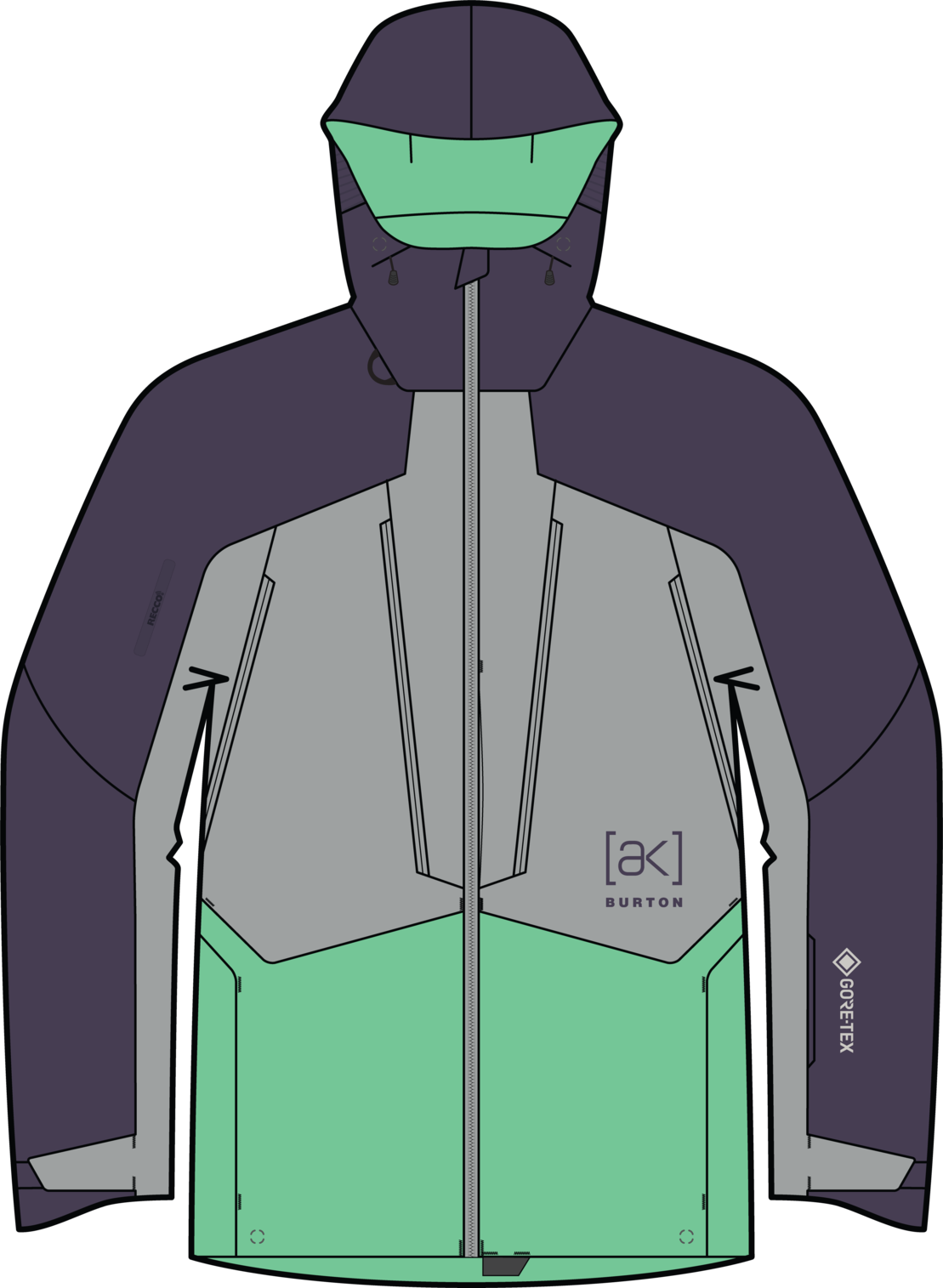 Men's [ak] Swash Synthetic Insulated GORE-TEX 2L Jacket - Nightshade Purple/Apparition Gray/Green Voltage