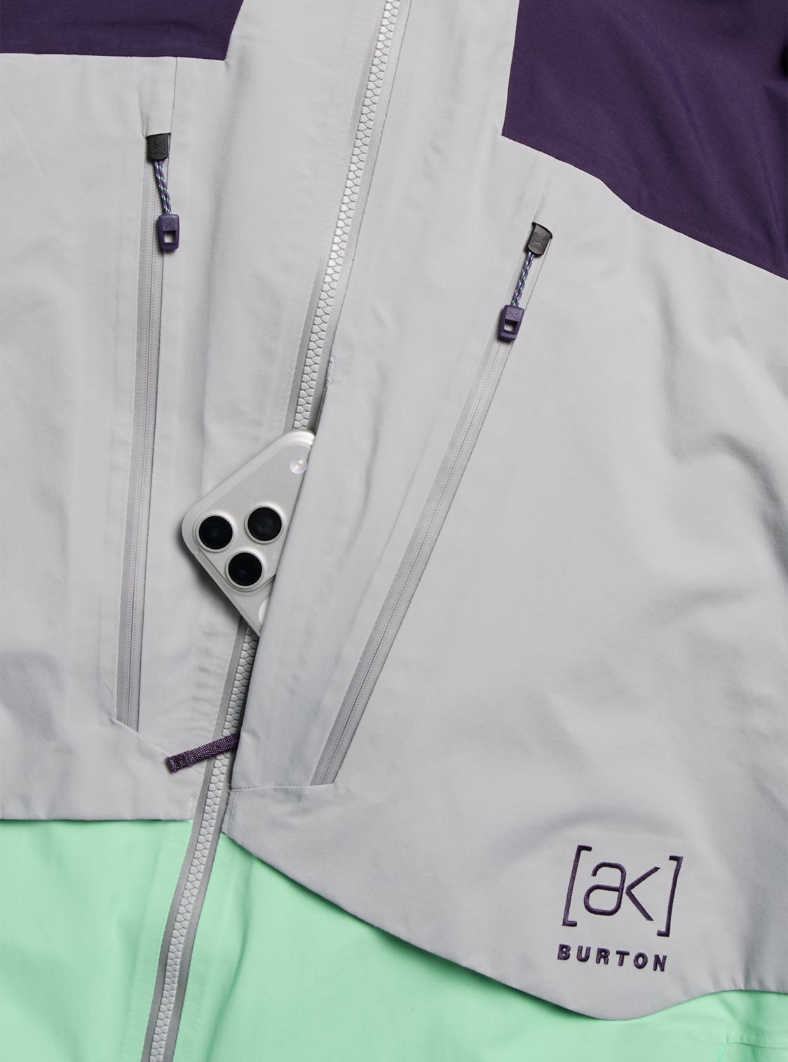 Men's [ak] Swash Synthetic Insulated GORE-TEX 2L Jacket - Nightshade Purple/Apparition Gray/Green Voltage
