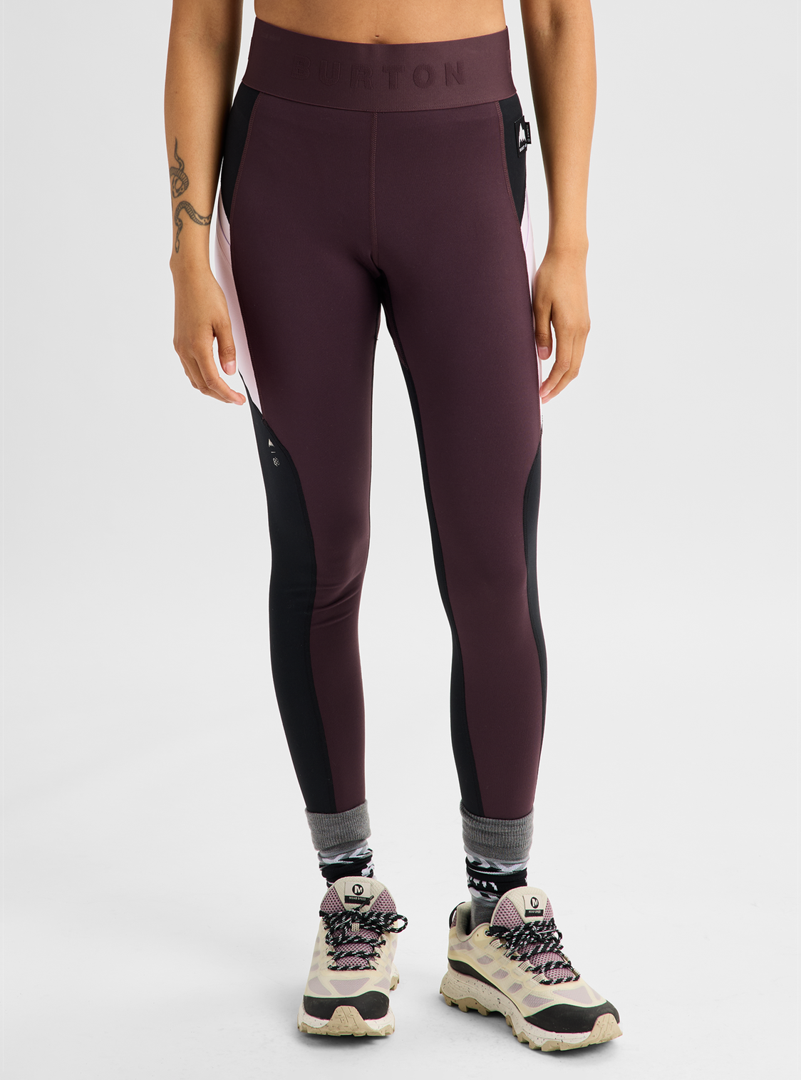Women's Synthetic Midweight Base Layer Pants - True Black/Bear Hug Brown/Moondust Purple
